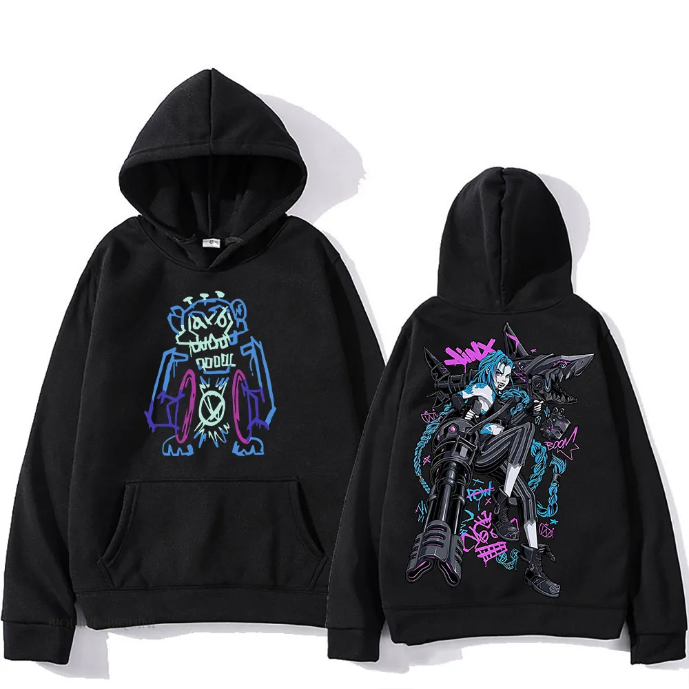 Jinx Arcane Unisex Hooded Cartoon Print Japanese Anime Sweatshirt Winter Harajuku Cute Clothing Moletom Kawaii Casual Pullovers