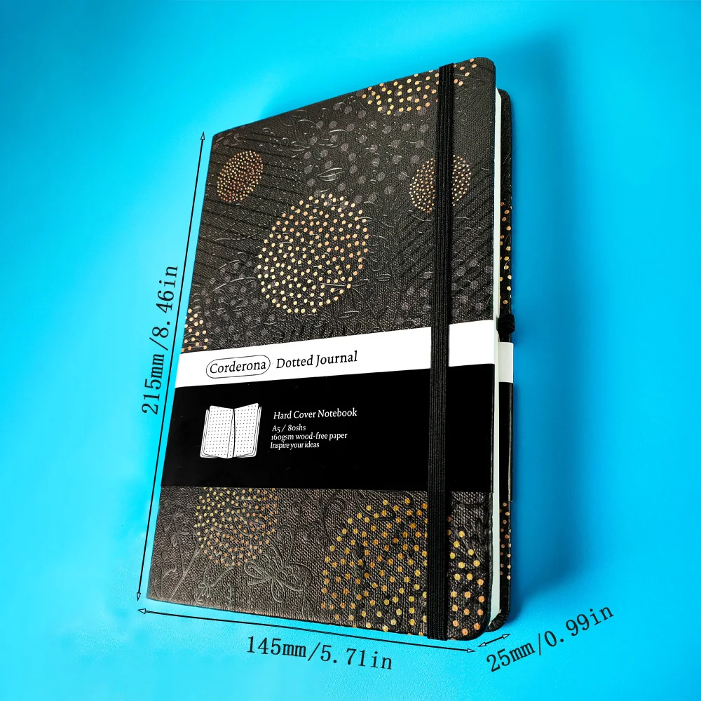 Dotted Notebooks a5 Sky Bullet diary fireworks Black Floral  Journal 160gsm thick portable hard cover dot notebook