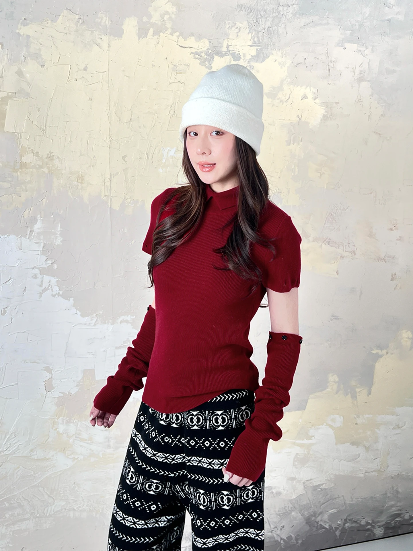 

00 Wool Knitted Faion Slim Fit Collar Two-Way Wear Sve Buttoned Camere Knitwear Women Casual Sle Soft Long Sve