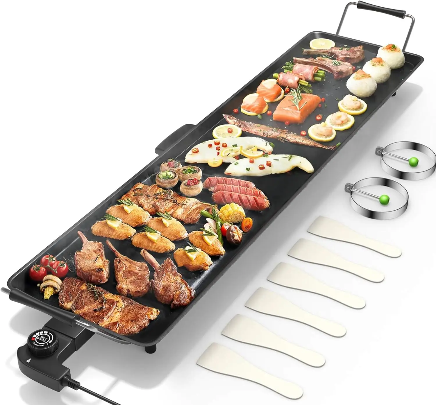 

35" Electric Griddle Grill with Adjustable Temperature, Nonstick Surface & Drip Tray for Indoor Outdoor Cooking