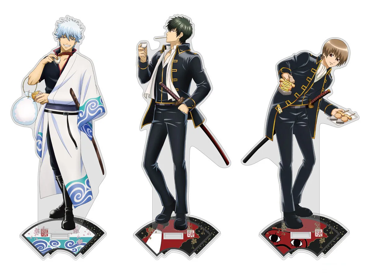 Anime Store GinTama Okita Hijikata Sakata Stall Eating and Walking Ver Acrylic Stand Desktop Decor Fans Charm Gifts About 15cm