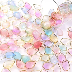 50pcs 15x22mm Multicolor Acrylic Flower Petal Beads Pendant Golden Edge Flower Beads For Jewelry Making Earring Necklace DIY