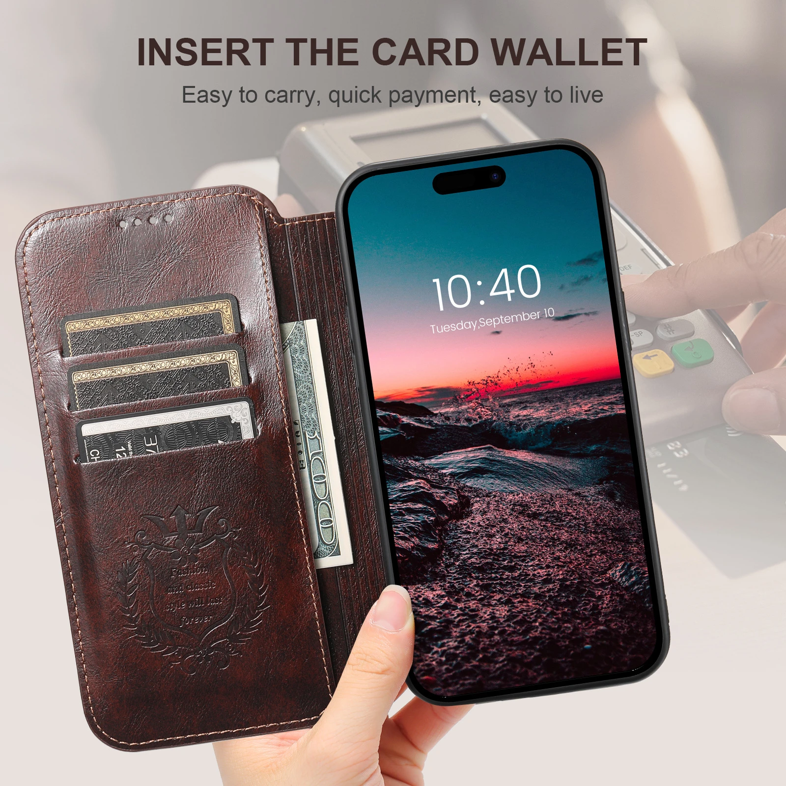 Slim Fit Premium Leather Wallet Case For iPhone 17 Pro Max 14 12 13 15 16 Pro Max 15 Plus Magnetic Wireless Charging Flip Cover
