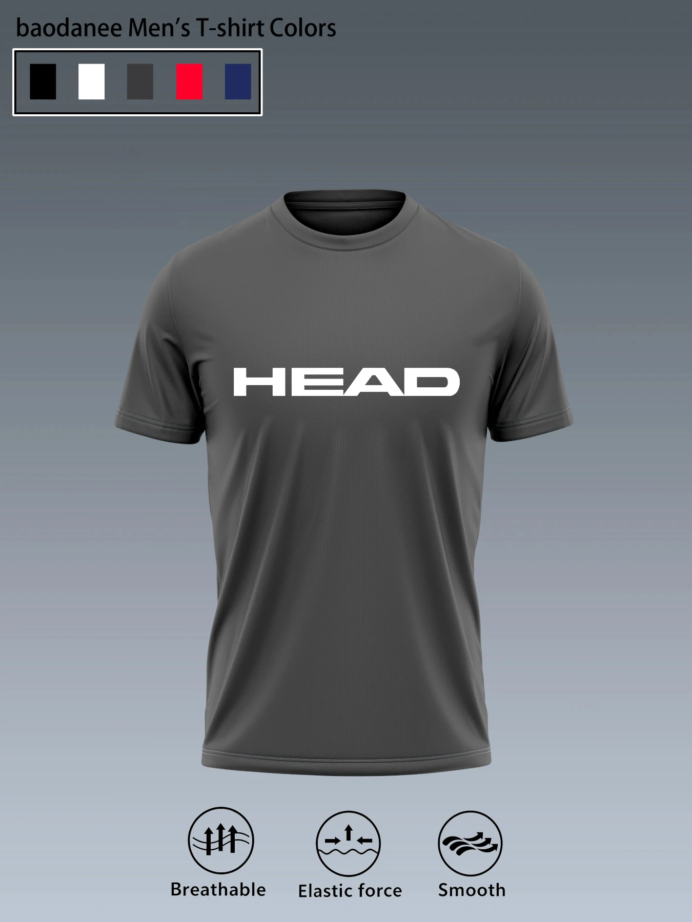 HEAD Letter Print Men Sports T‑shirt Breathable Elastic Smooth Short Sleeve Tops For Tennis Running Gym Training Daily Wear image 5