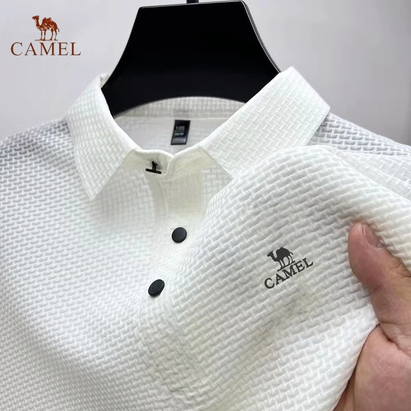 Embroidered CAMEL High End Ice Silk Elastic Polo Shirt New Summer T-shirt Trendy Breathable Business Short Sleeve Luxury Top