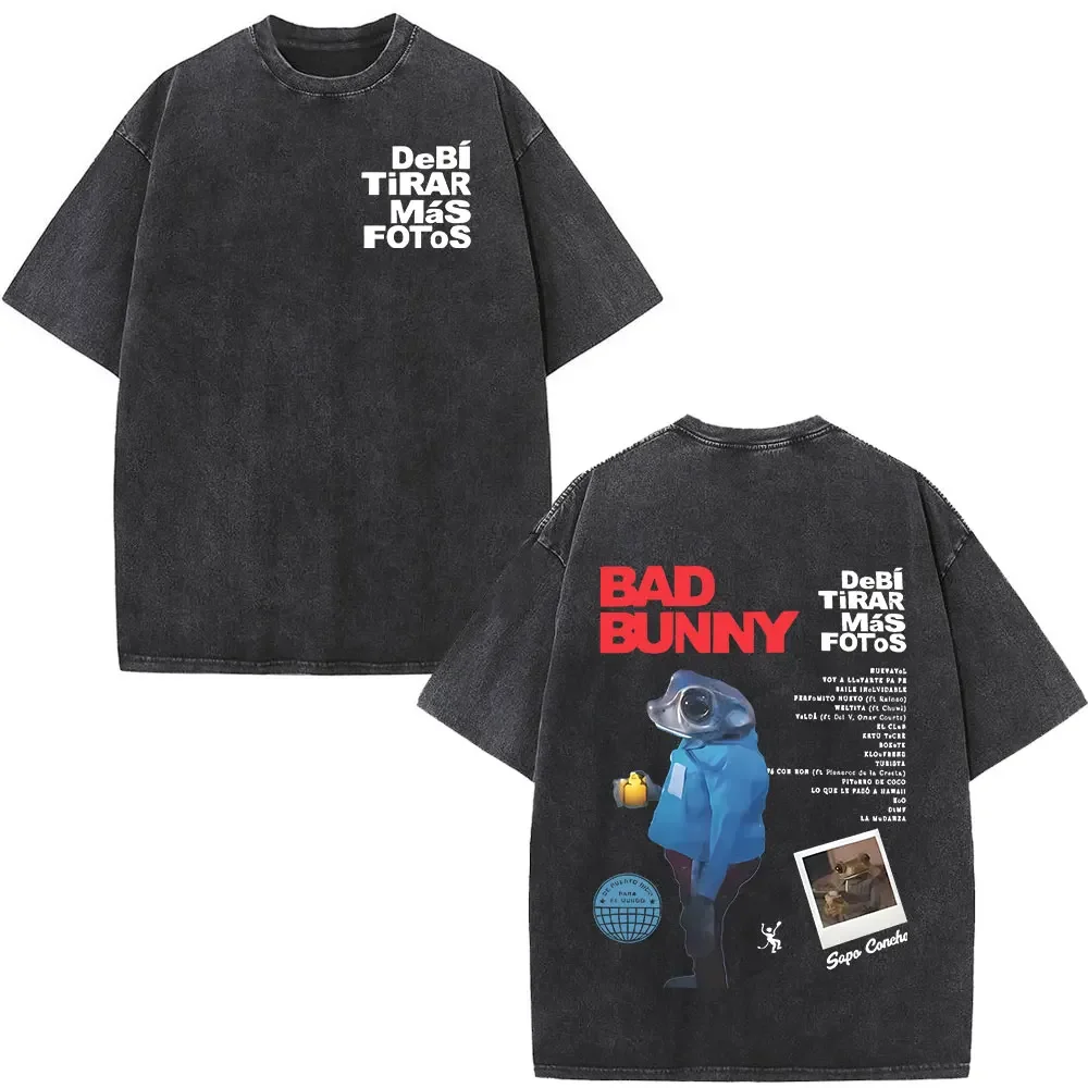 مغني الراب سيئة أرنب ألبوم ملصق غطاء تي شيرت مطبوع غسلها خمر قمة الموضة الشارع الشهير الرجال النساء الهيب هوب المتضخم قميص قصير #4