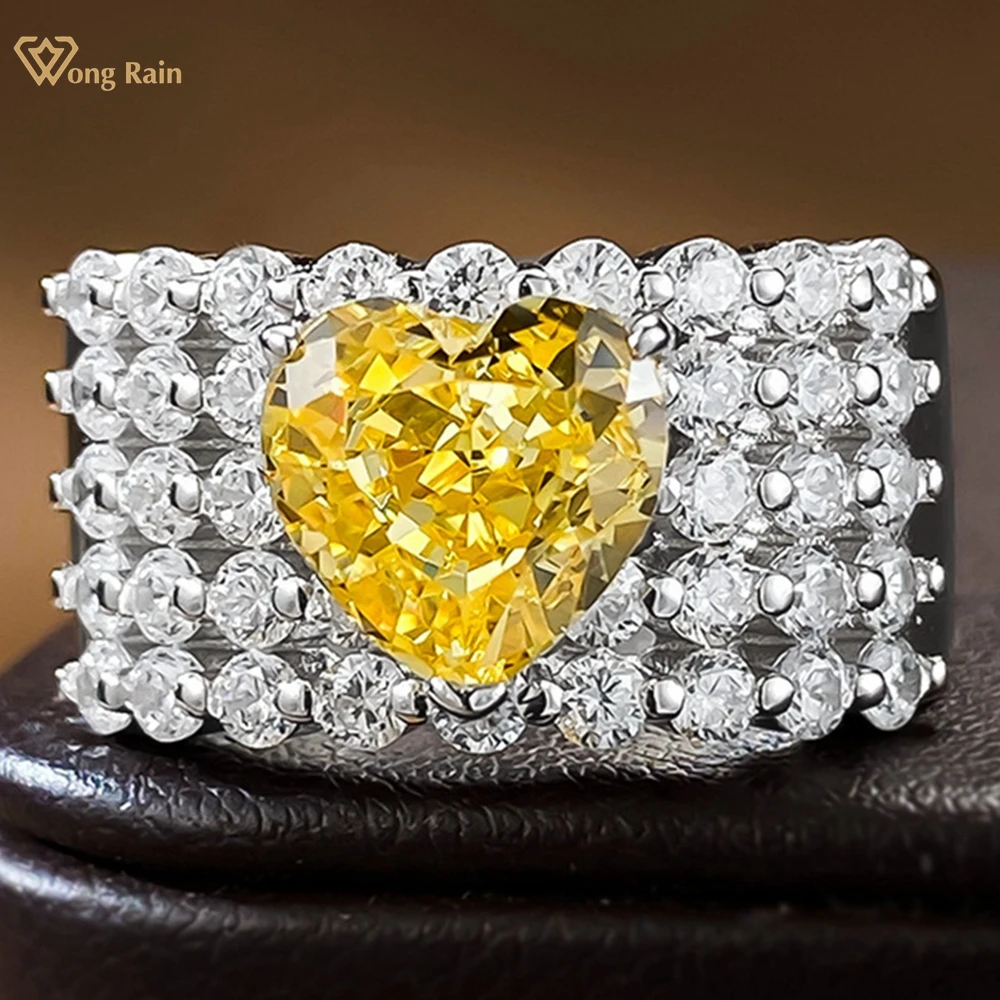 

Wong Rain Luxury 925 Sterling Silver Heart Cut 8*8 MM Citrine High Carbon Diamond Gemstone Sparkling Ring for Women Fine Jewelry