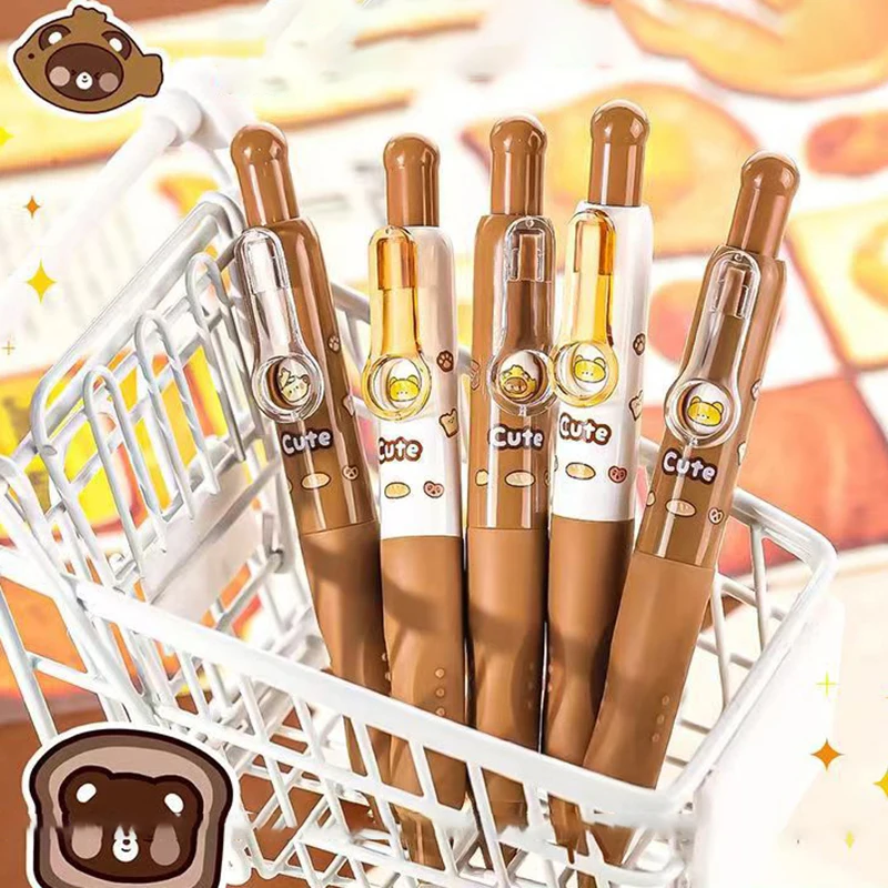 Bolígrafo de Gel de bolsillo Kawaii para niños, bolígrafo Neutral con bonito dibujo de oso de café, bolígrafo de moda, regalos de papelería para estudiantes, 2 uds.