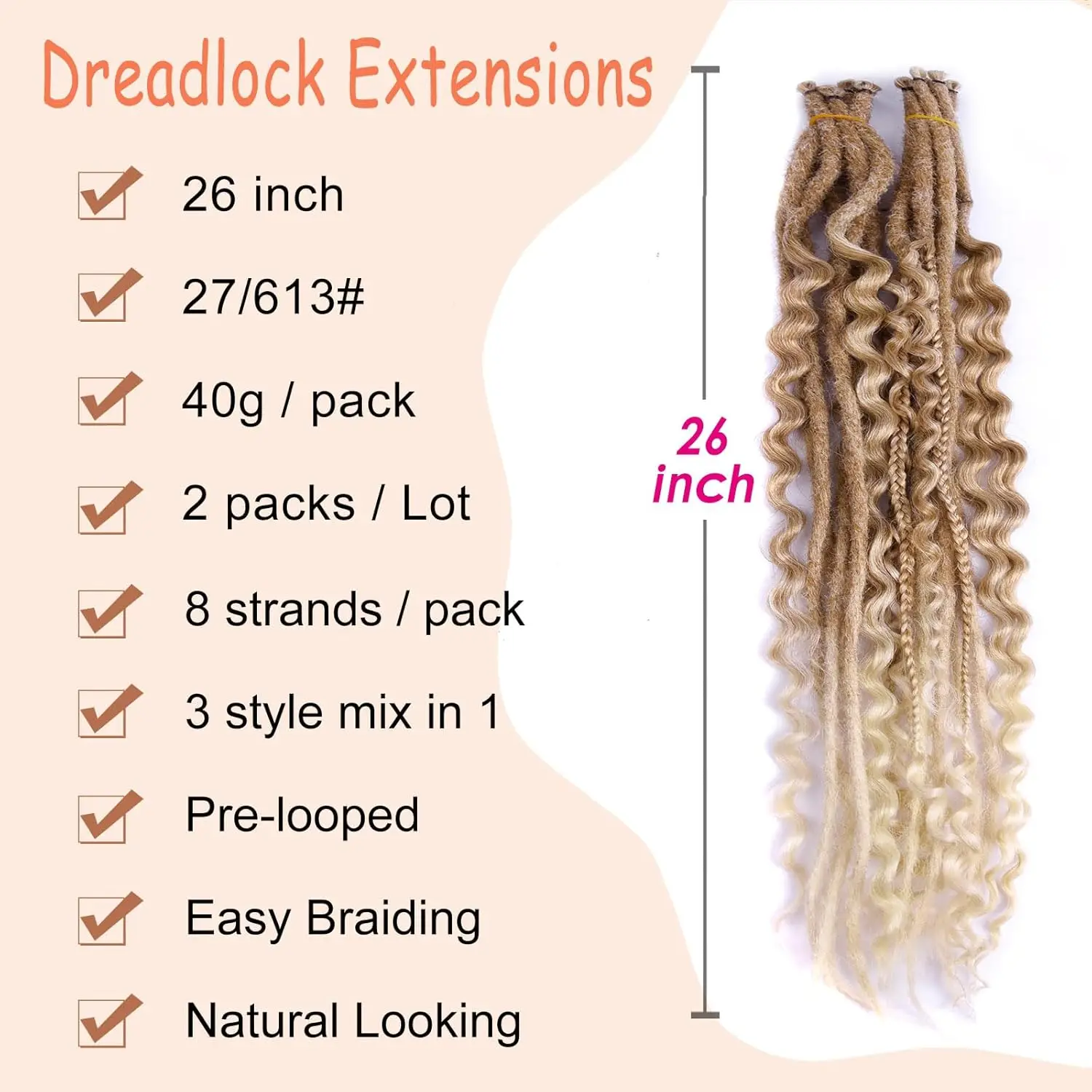 24 Inch Synthetic 16Strands/Lot SE Dreadlocs Braids Hair Extensions, 3 In 1 Mixed Hippie Style Single End Dreadslocks for Women image 3