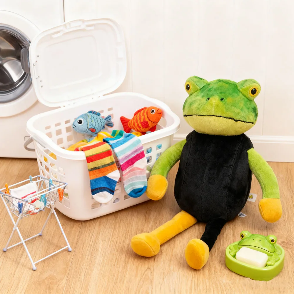 لعبة قطيفة على شكل ضفدع أصفر مع سترة بنمط إطارات، دمية حيوانات محشوة مبتكرة للأطفال وديكور المنزل، هدية قطيفة فريدة من نوعها