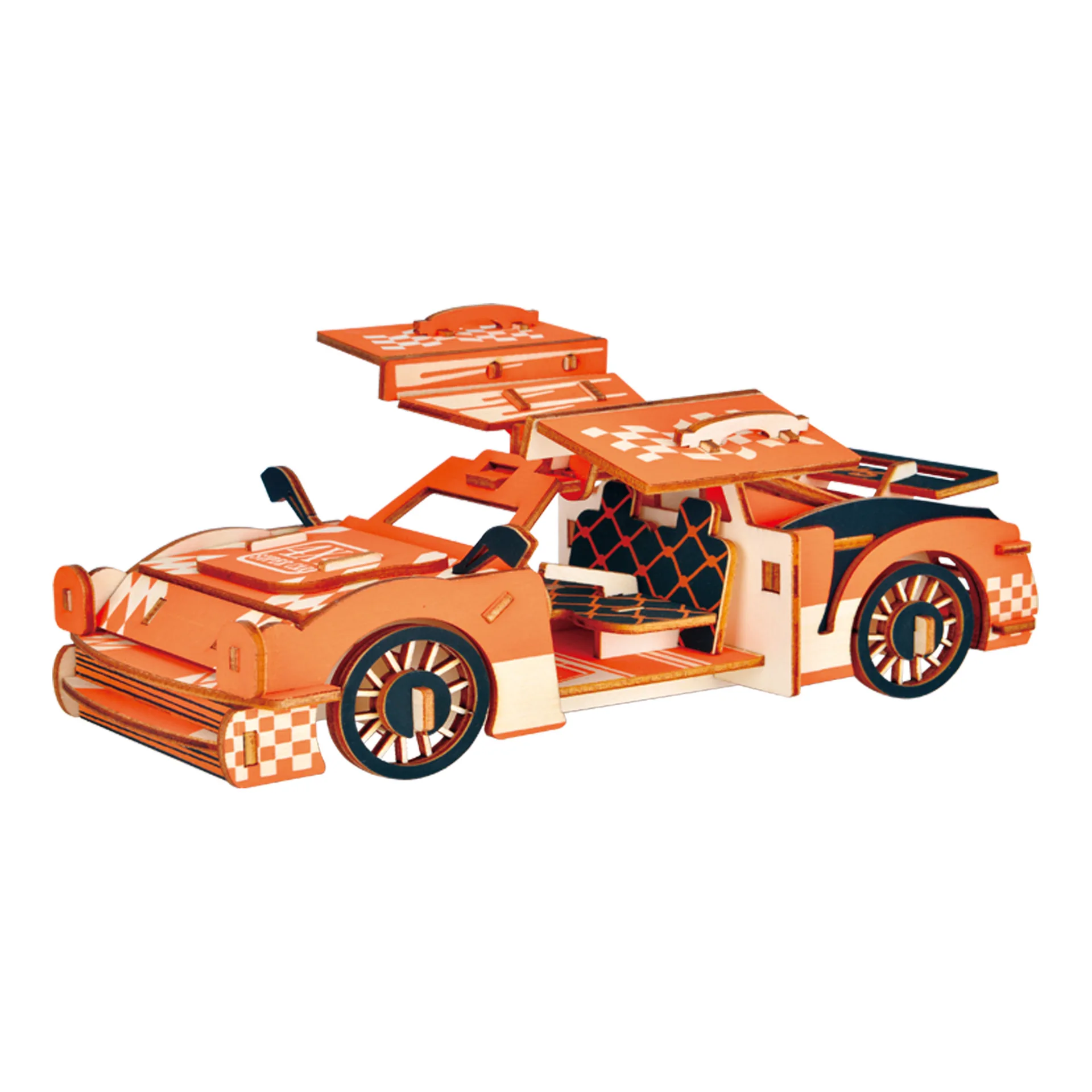 Cross-border Customizable New 3D Safe Non-toxic Wooden Puzzle|Cool Racing Chariot Precision Fit|DIY Handmade Creative Kids Toy