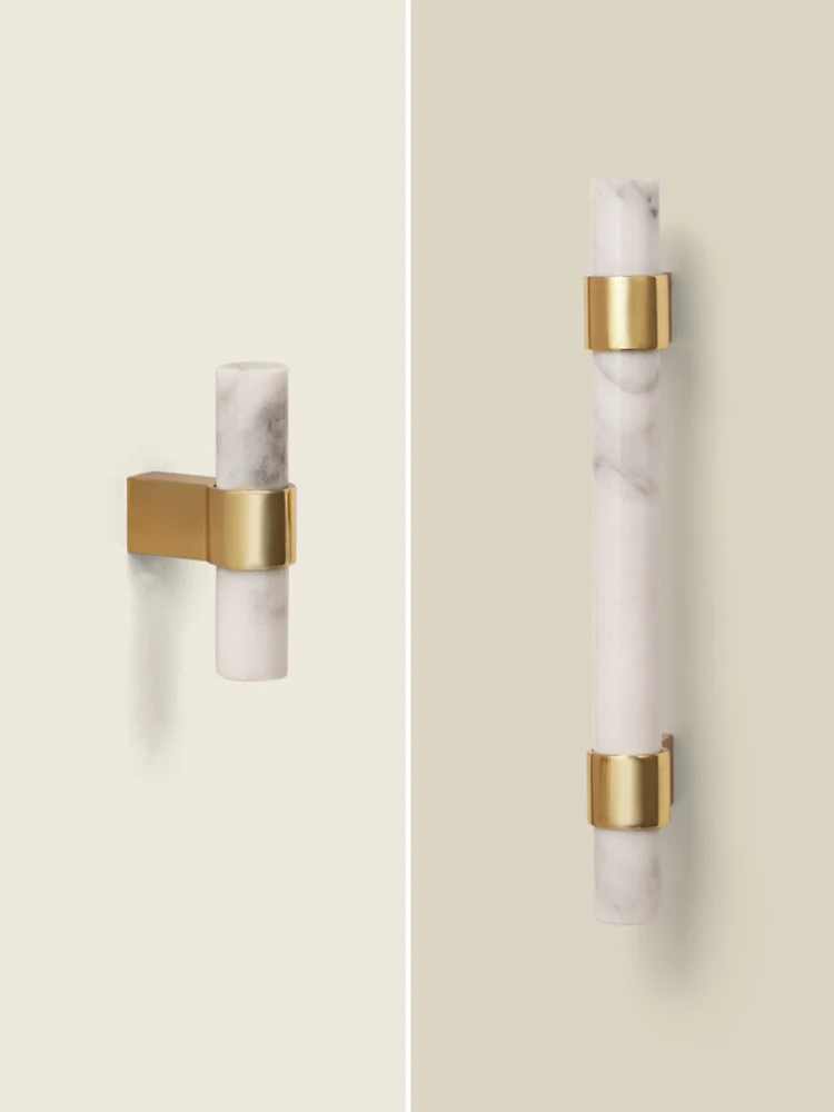 SAILANKA Natural Marble Brass  Furniture Handles  Nordic light luxury Drawer Cabinet Knobs T-Bar