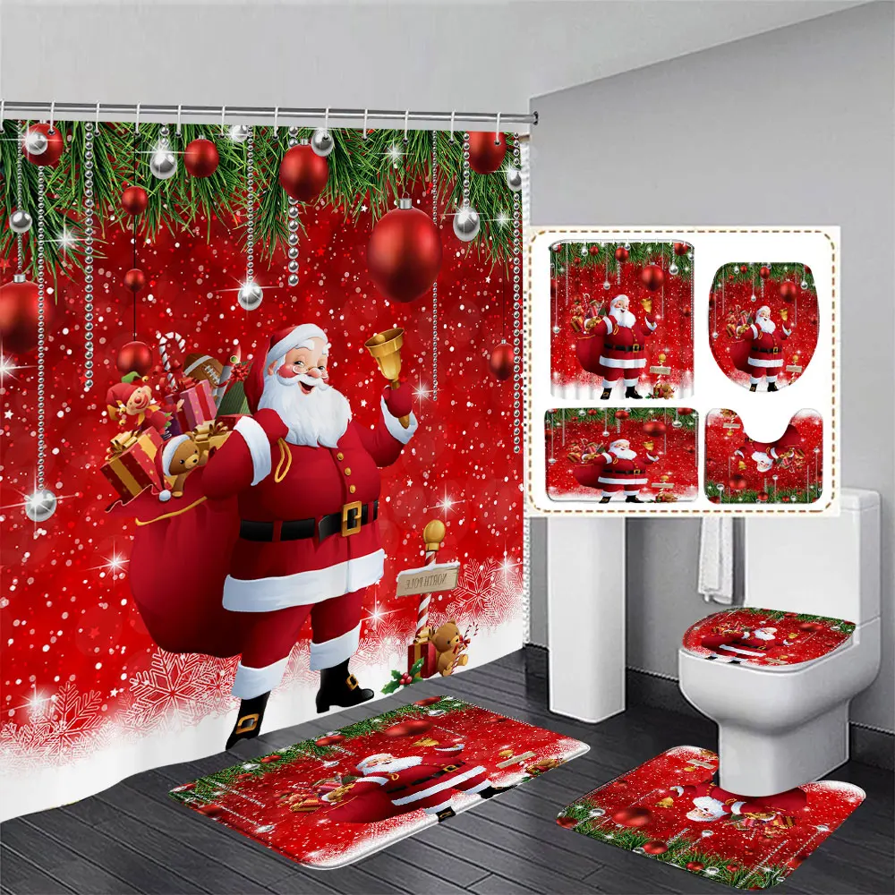 Christmas Bathroom Sets with Shower Curtain Rugs Red Truck Christmas Shower Curtains Xmas Bathroom Rugs Christmas Bathroom Deco