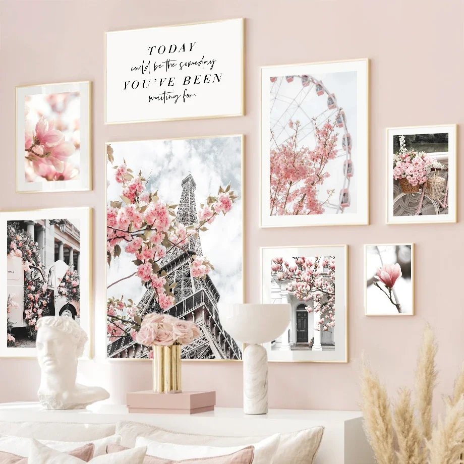 Landscape Wall Art Paris Tower Blooming flowers Ferris wheel Canvas Painting Posters Prints Wall Pictures Living Room Home Decor