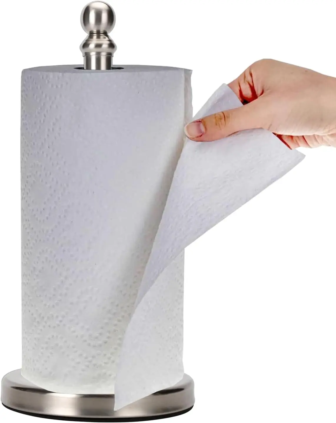 

Sturdy Paper Towel Holder for Kitchen & Bathroom, Weighted Base One-Handed Operation in Brushed Nickel