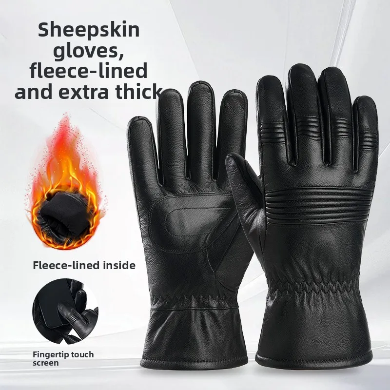 Hot Sale Men Women Sheepskin Gloves Genuine Leather Glove Men Winter Outdoor Warm Fur Thickening Thermal Patchwork Gloves