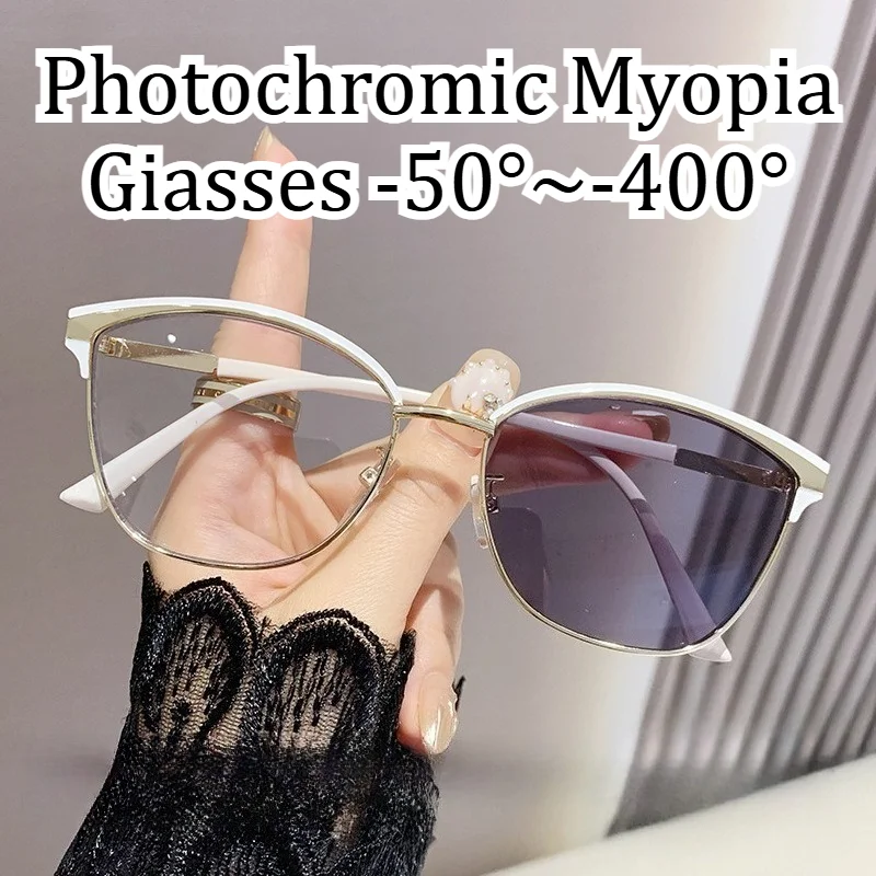 Blue Light Blocking & Photochromic Prescription Myopia Glasses, Fashion High-End Ultra Thin Lightweight Frame
