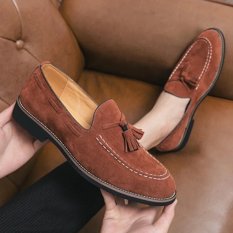 New Loafers for Men Flock Slip-On Breathable Casual Tassels Size 38-47 Handmade Men Dress Shoes Zapatos De Hombre