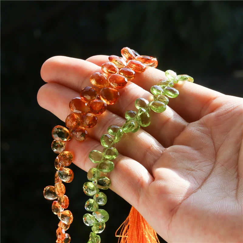 Natural Stone 7A Peridot Yellow Citrine Faceted Flat Drop Beads For Jewelry Making Diy Bracelet Necklace Pendant