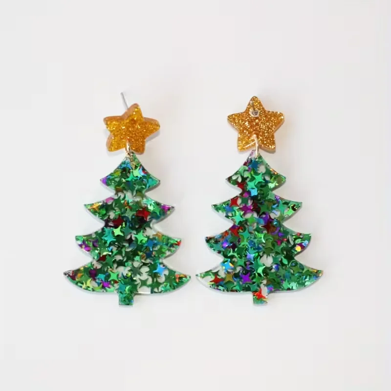 1 paire de boucles d'oreilles vintage en forme d'arbre de noël, bijoux de vacances pour femmes, cadeau pour noël, fêtes, tous les jours
