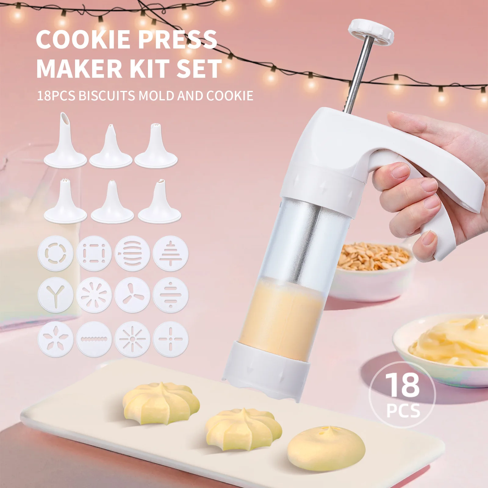 Cookie Press Icing Kit Cookie Cutter Mold Gun DIY Pastry Syringe Extruder Nozzles Piping Cream Biscuit Maker Cake Tools