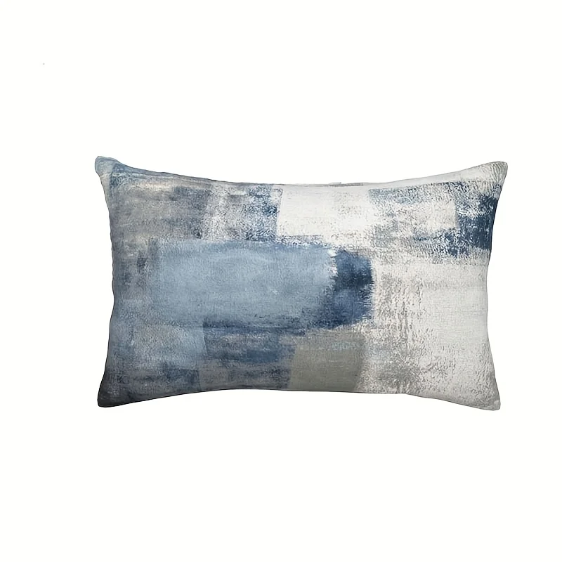 1pc Blue Gray Abstract Watercolor Lumbar Pillow Cover, Suitable for Sofa,Bedroom,Living Room,Study, Texture Gift for Art Lovers.