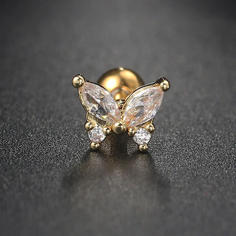 SISSI Piercing Butterfly Earrings Daith Women Trend Gold Color Zircon Tragus Helix Ear Stud Rook Fashion Cartilage Body Jewelry