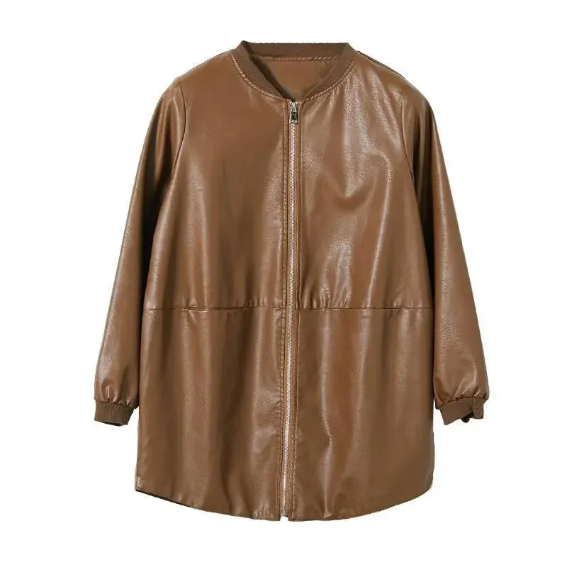 Frauen PU Leder Jacke Frühling Herbst Große Größe 6XL Faux Leder Mäntel Grundlegende Weibliche Mid-länge Leder Mantel Jacken