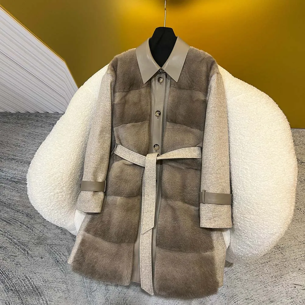 Cappotto in pelliccia di visone di velluto 2025 per donna lungo piumino di lusso in visone per l'inverno