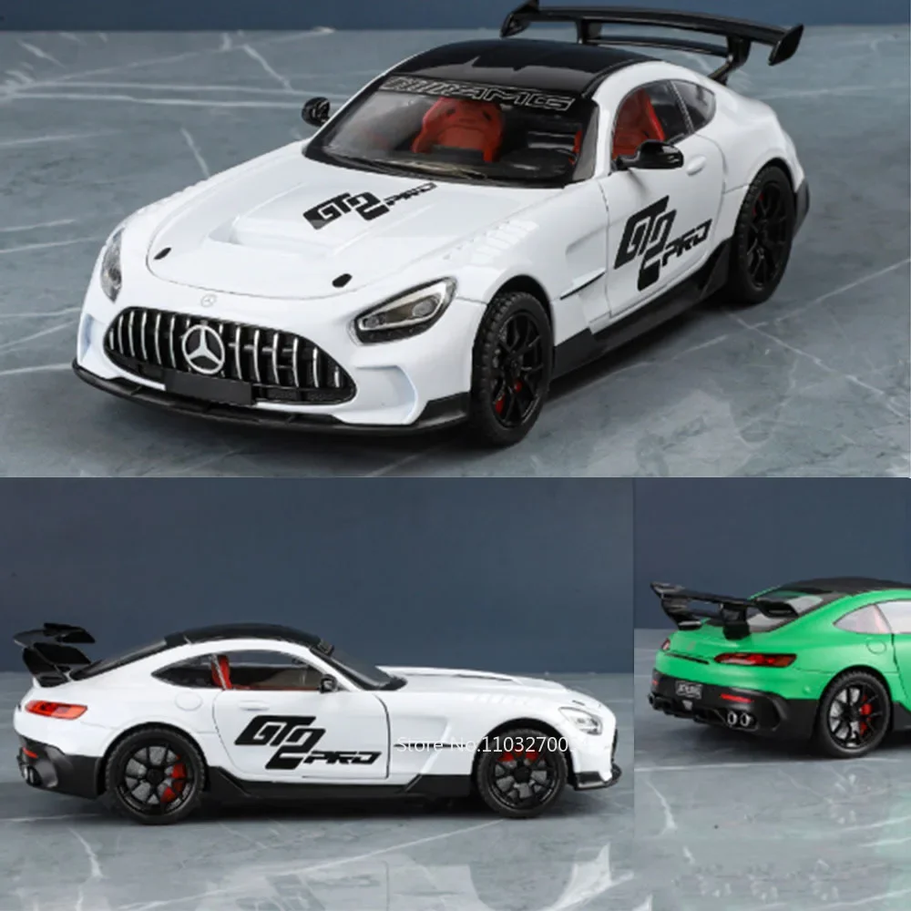 1:24 benz amg gt modelo de liga em miniatura brinquedos carro esportivo diecast 4 portas abertas luz de som puxar para trás crianças veículos de brinquedo presentes