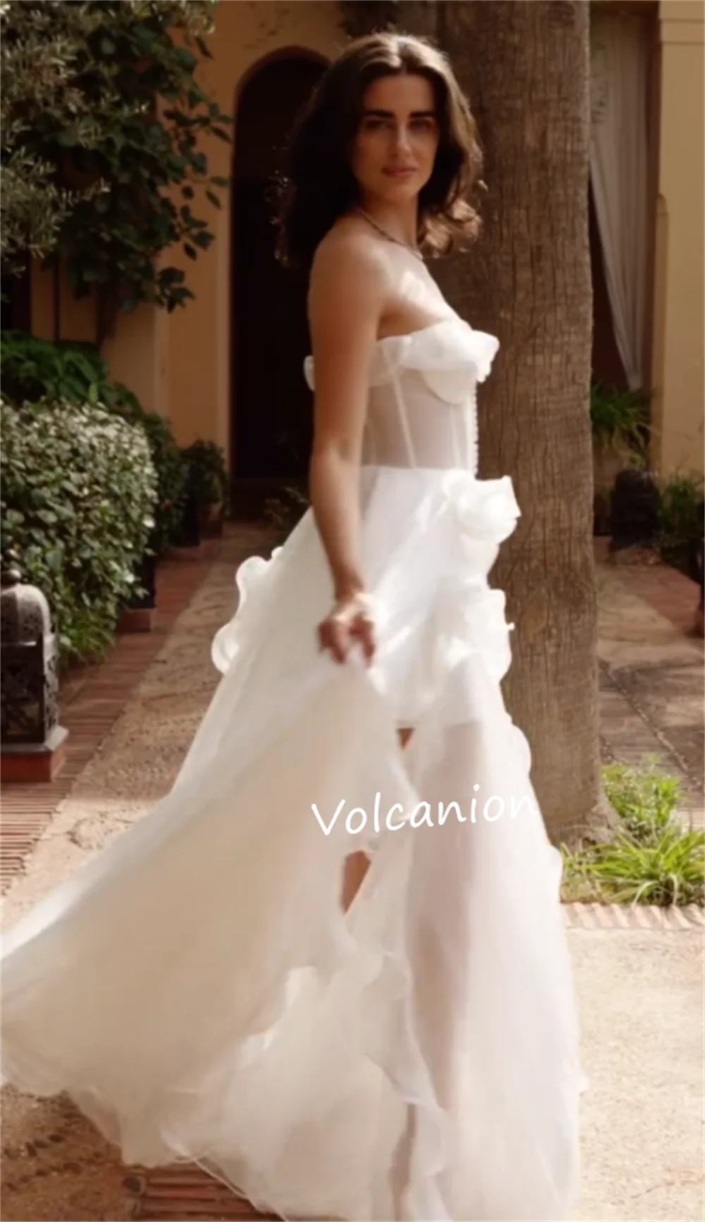 Abiti lunghi senza spalline a trapezio con volant in nastro di chiffon per feste formali personalizzati Occasioni su misura Semplice squisito