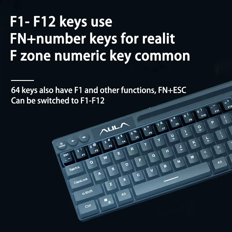 AULA F3061 64 Keys Wired Keyboard, Mechanical Feel, RGB Backlit, 22 Keys Anti-ghosting, With Phone Holder For PC Laptop Office