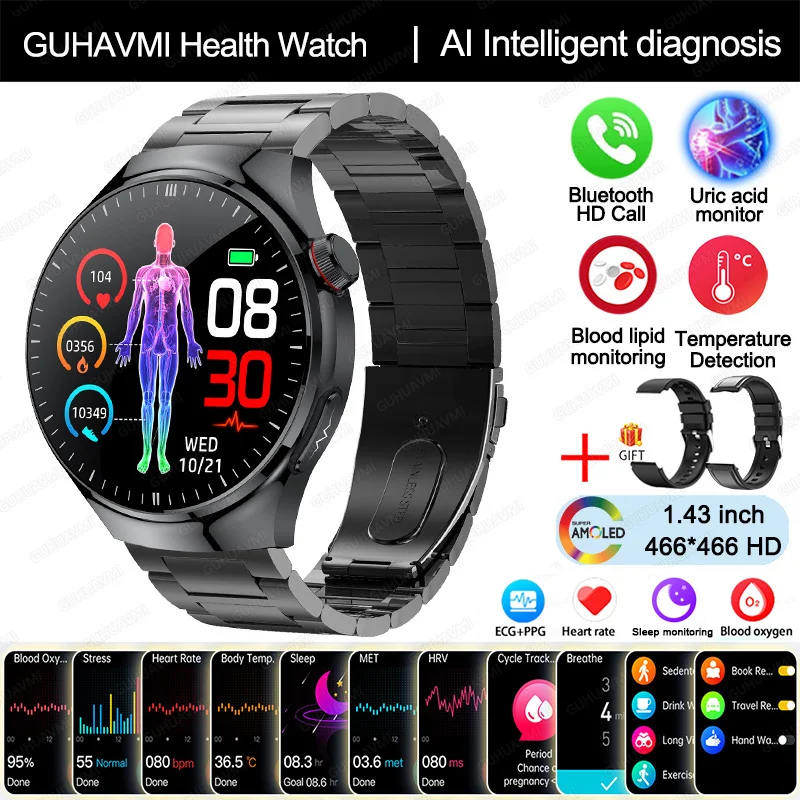 2025 Nieuwe slimme horloge van verpleegkwaliteit Bloedzuurstof Bloedlipide Urinezuur ECG + PPG Lichaamstemperatuur Bluetooth Oproep Gezondheid Smartwatch