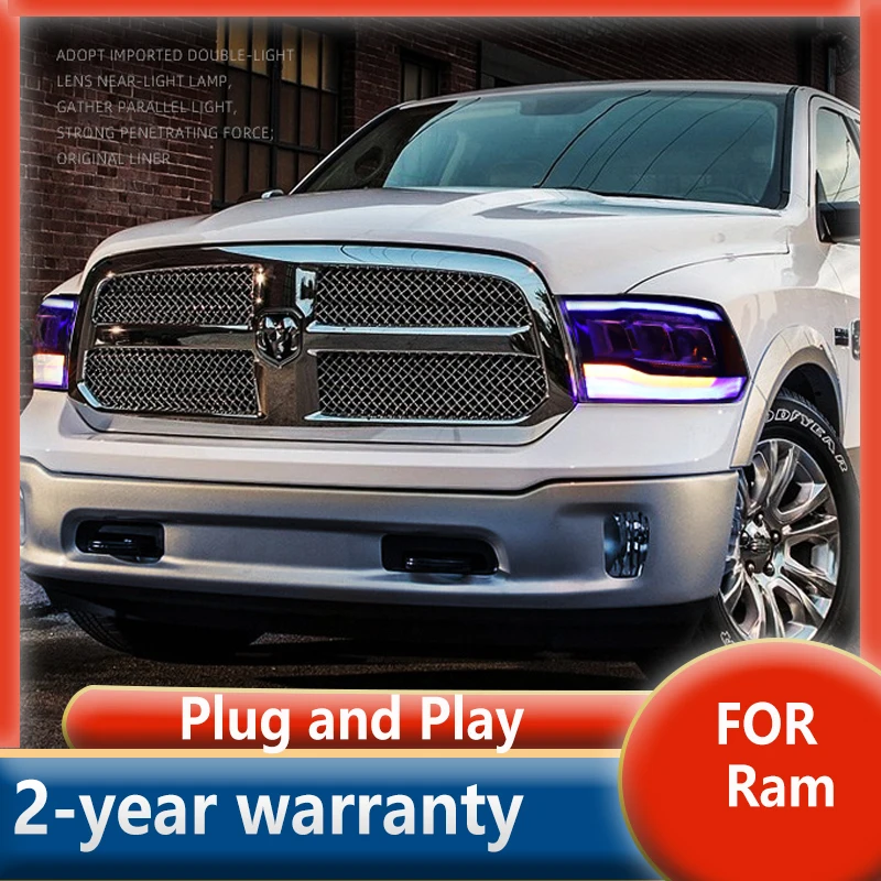 For Dodge RAM 1500 Headlight 2009-2018 LED Headlights DRL Turn Signal High Beam Angel Eye Projector Lens Head Lamp