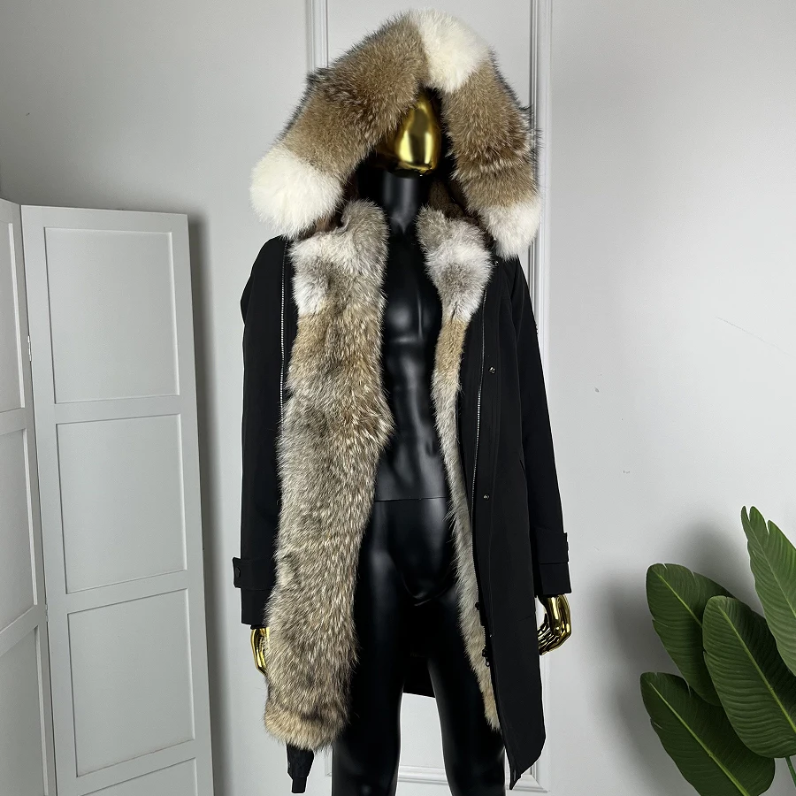 Long Natural Coyote Fur Parka With Hood Real Muskrat Fur Jacket Winter Warm Wolf Fur Coats Best Selling Genuine Fur Coat Man