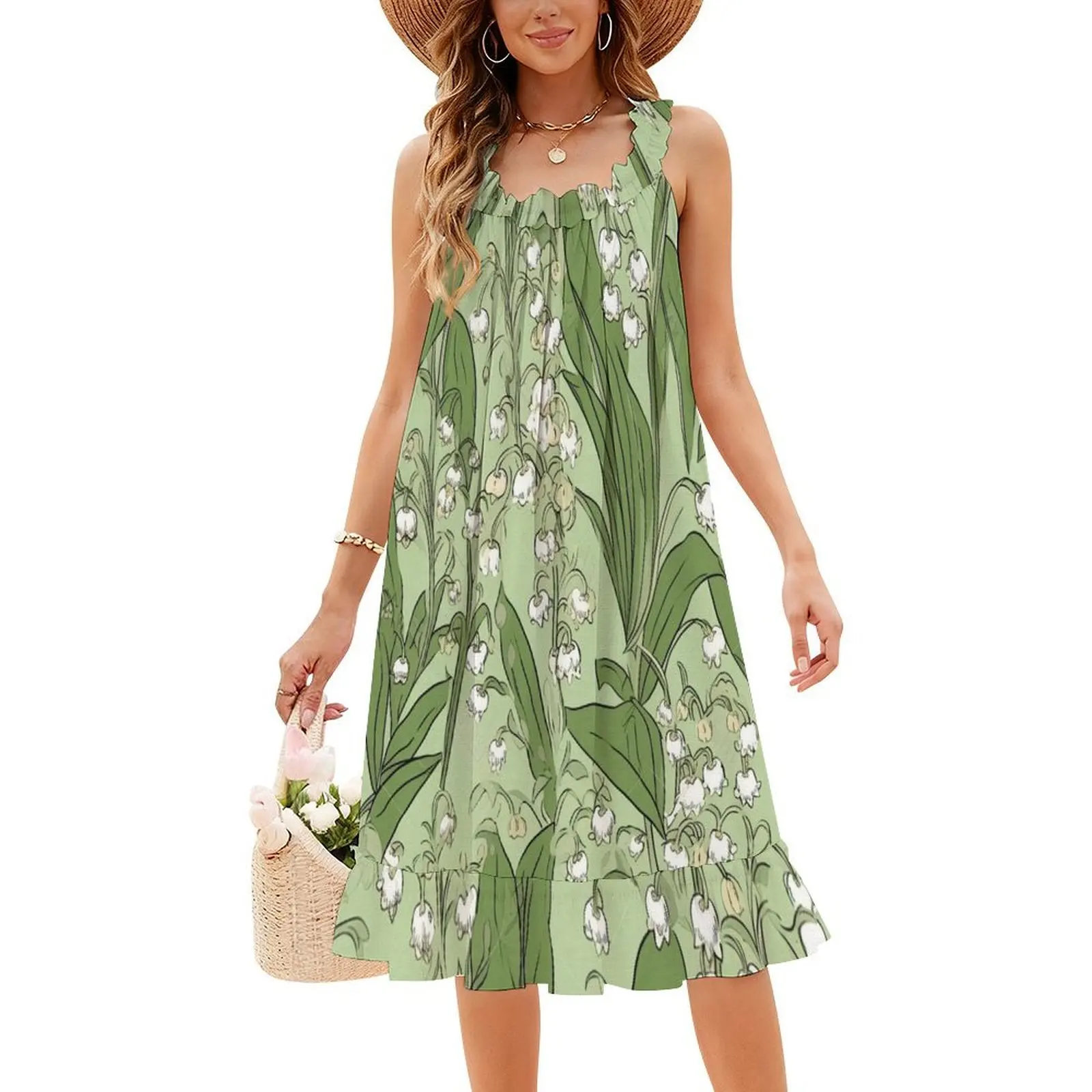 عطر الربيع الأسر: فستان Lily Of the Valley بخط عنق على شكل قلب، فستان أنيق للحفلات الصيفية للنساء مزين بالزهور