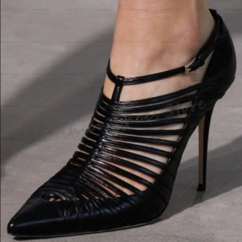 

Black Hollow Out Pointed Toe Pumps Matte Leather Thin High Heels High Heel Shoes for Women Heels 2025 New Zapatos Para Mujere