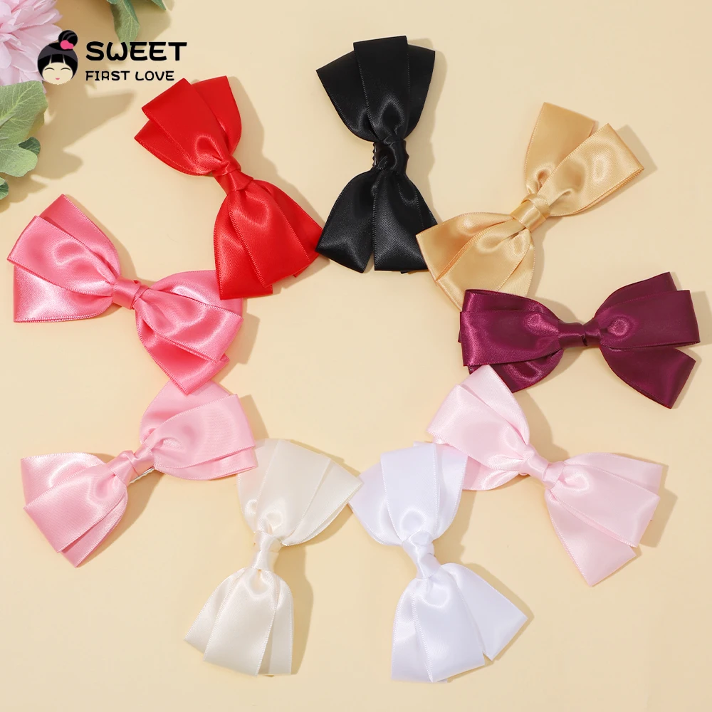 100Pcs/Lot Kids Solid Color Ribbon Baby Bows Hair Clips for Baby Girls Handmade Bowknot Hairpin Barrettes Trendy Summer Headwear