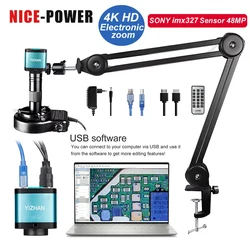 HD 4K SONY IMX327 Sensor Electronics Microscope Camera, HDMI USB Output, Software,1-150X C Mount Lens, 100CM Working Distance,