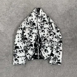 Wool Blend Women's Jacket Y2k Clashing Fashion Printed Loose Casual Mohair Knit Coat Tops 2025 Early Spring New