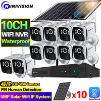 10CH 5MP NVR Wireless Solar Panel Battery WIFI Camera WiFi NVR Video Surveillance Security System Kit With PIR Detection Monitor