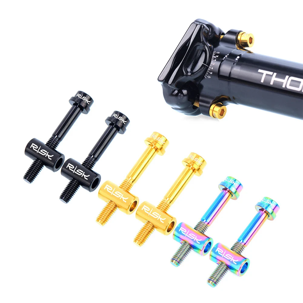 RISK 2Pcs Bike Seat Post Fixed Bolts TC4 Titanium Alloy M5*30/40MM MTB Road Bicycle Seatpost Saddle Fixed Screws Rainbow Gold