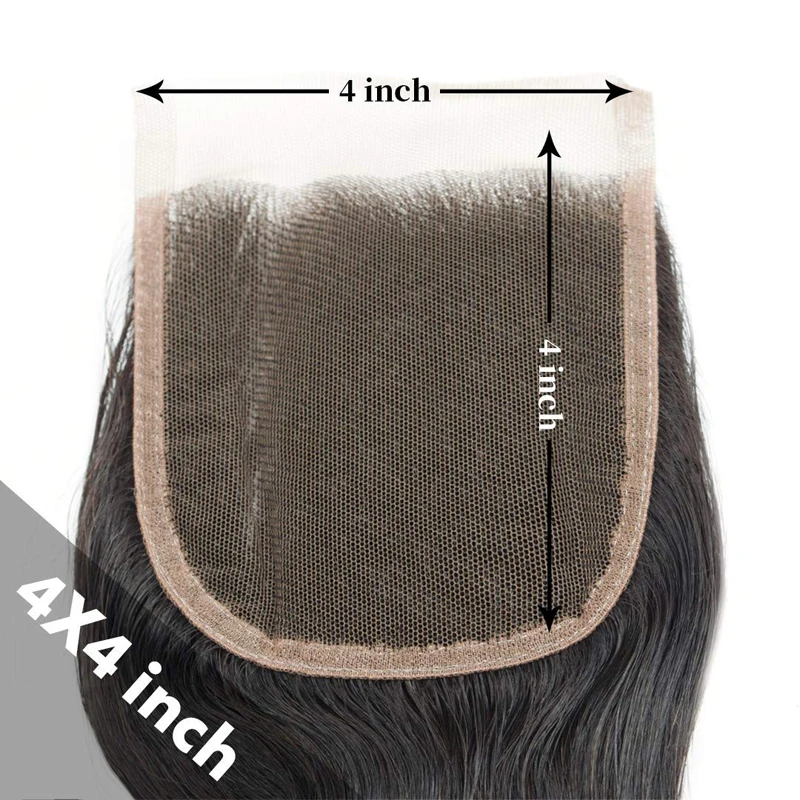 10-20 Inch 4x4 Transparent Lace Human Hair Closure Raw Indian Remy Hair Pre-Plucked Swiss Lace Head Tied Natural Color