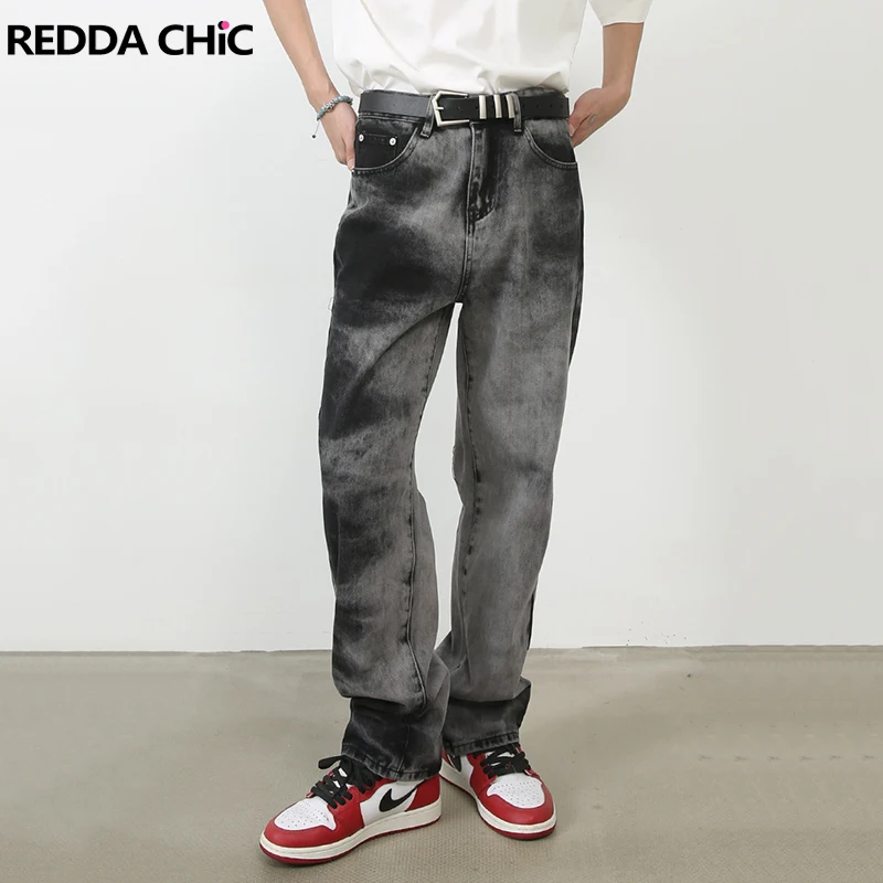 

REDDACHIC ICON Ombre Baggy Jeans Men Harajuku Vintage Wash Gray Straight Wide Leg Pants Hip Hop Trousers Y2k Grunge Streetwear