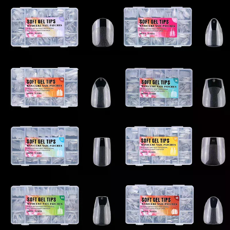 

360 шт./упаковка, прозрачные матовые французские акриловые накладные ногти в форме миндаля, типсы для наращивания, инструмент для маникюра