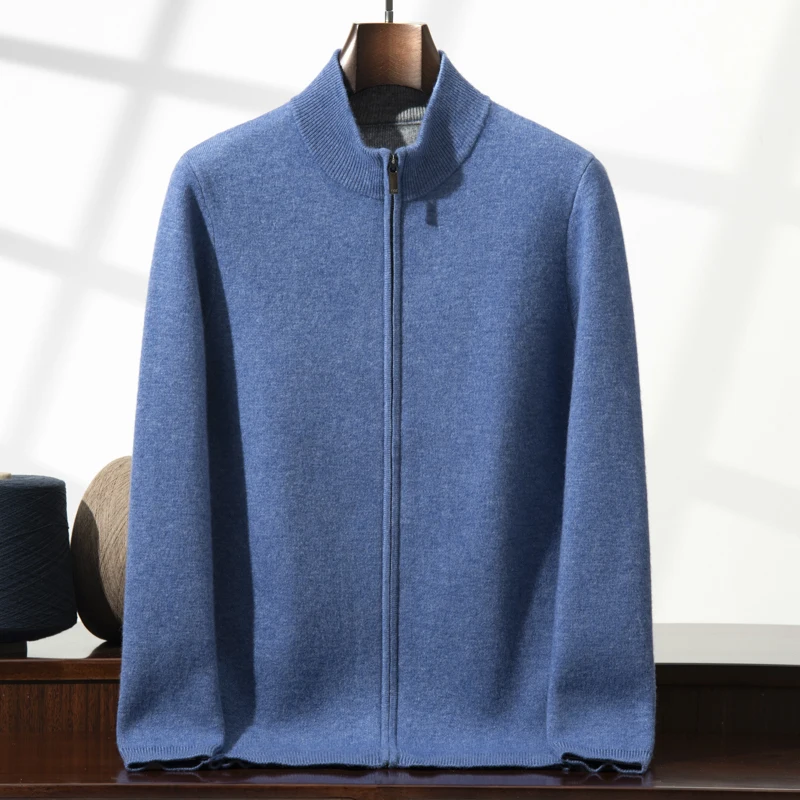 ZOCEPT Autumn Winter New Plush and Thickened Stand Collar Jacket Half High Neck Goat Cashmere Knitted Cardigan Sweater for Men