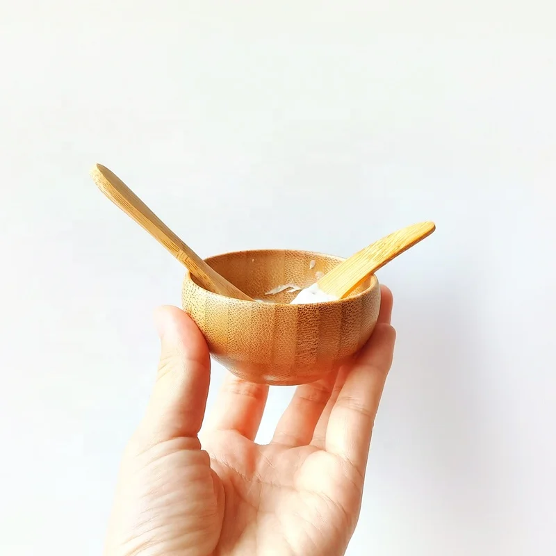 5Pcs Natural DIY Cute Mini Beauty Products Face Mask Mixing Bowl Wooden Bamboo Cosmetics Bowls with Bamboo Spatula and Spoon Set