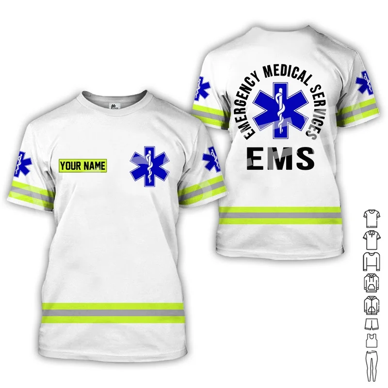 Custom Name Cosplay EMS EMT Medical Paramedic Worker Tattoo 3DPrint Summer Harajuku Streetwear Short Sleeves Casual T-Shirts X2