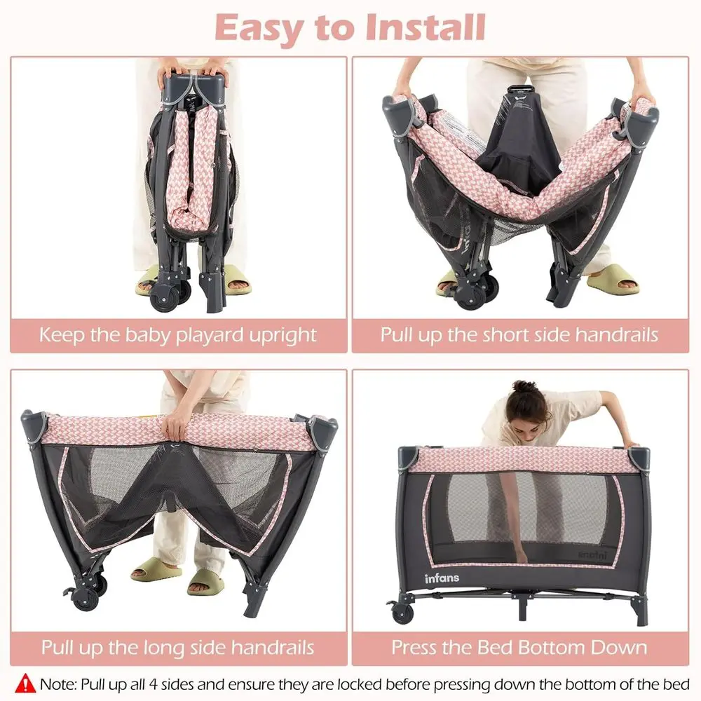 เปลเด็กอเนกประสงค์แบบพกพาพร้อมเปลนอน, ที่เปลี่ยนผ้าอ้อม, ที่นอน, ที่เก็บของ และของเล่น สีชมพู