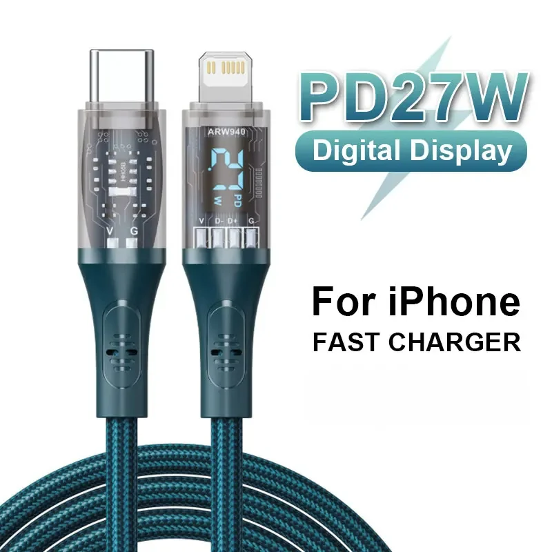 27W PD USB-C to iPhone Digital Display Cable For iPhone 14 13 12 11 Pro Max Mini Fast Charger X XS XR 7 8 6 Plus SE 2020 Wire